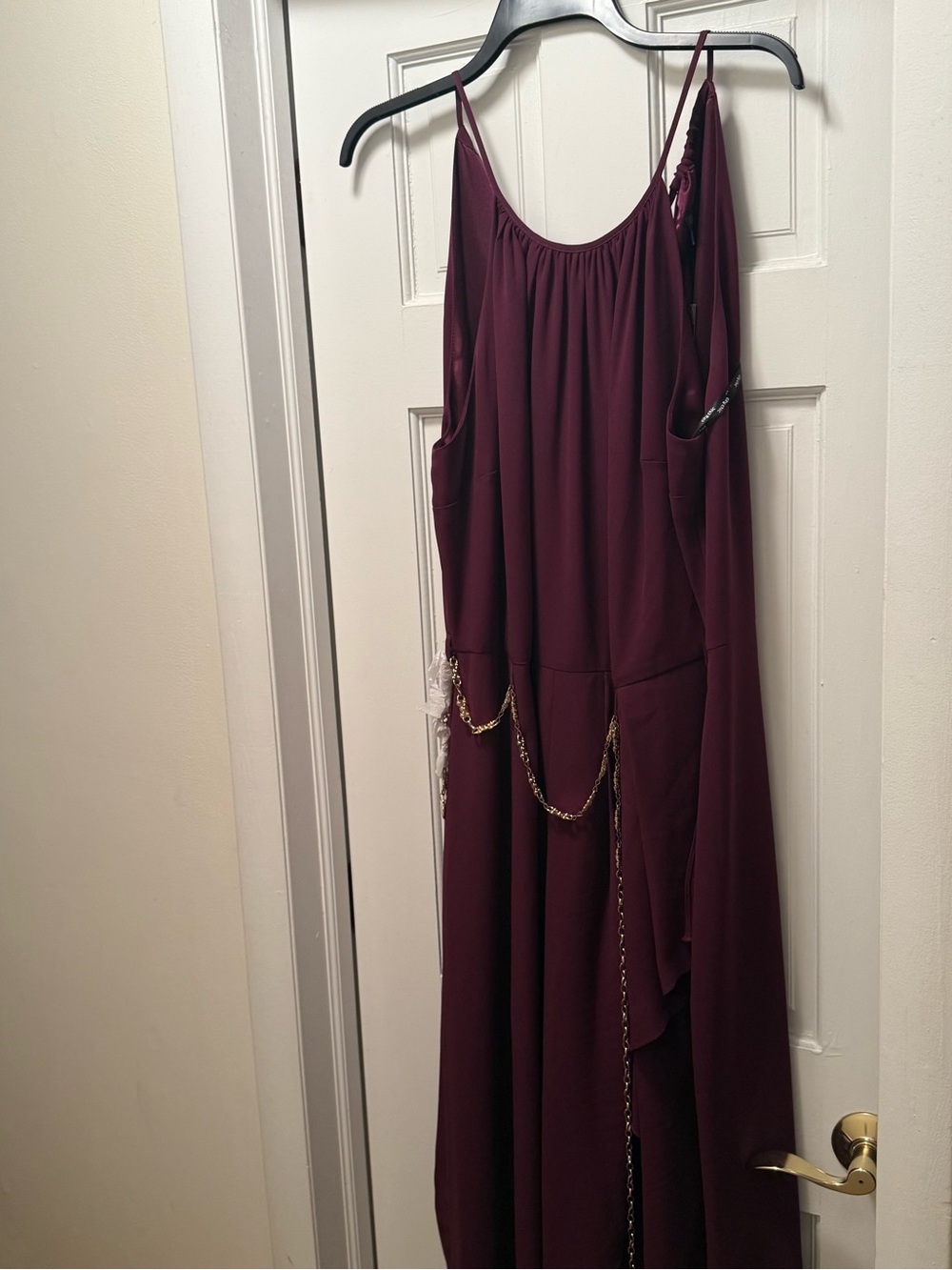 City Chic Wine Burgundy Spaghetti Strap Maxi Dress with Gold Chain